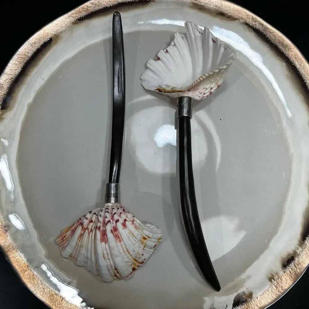 NEW Pottery Barn Antique Bronze Shell Large Salad Side Kitchen Serving Spoons